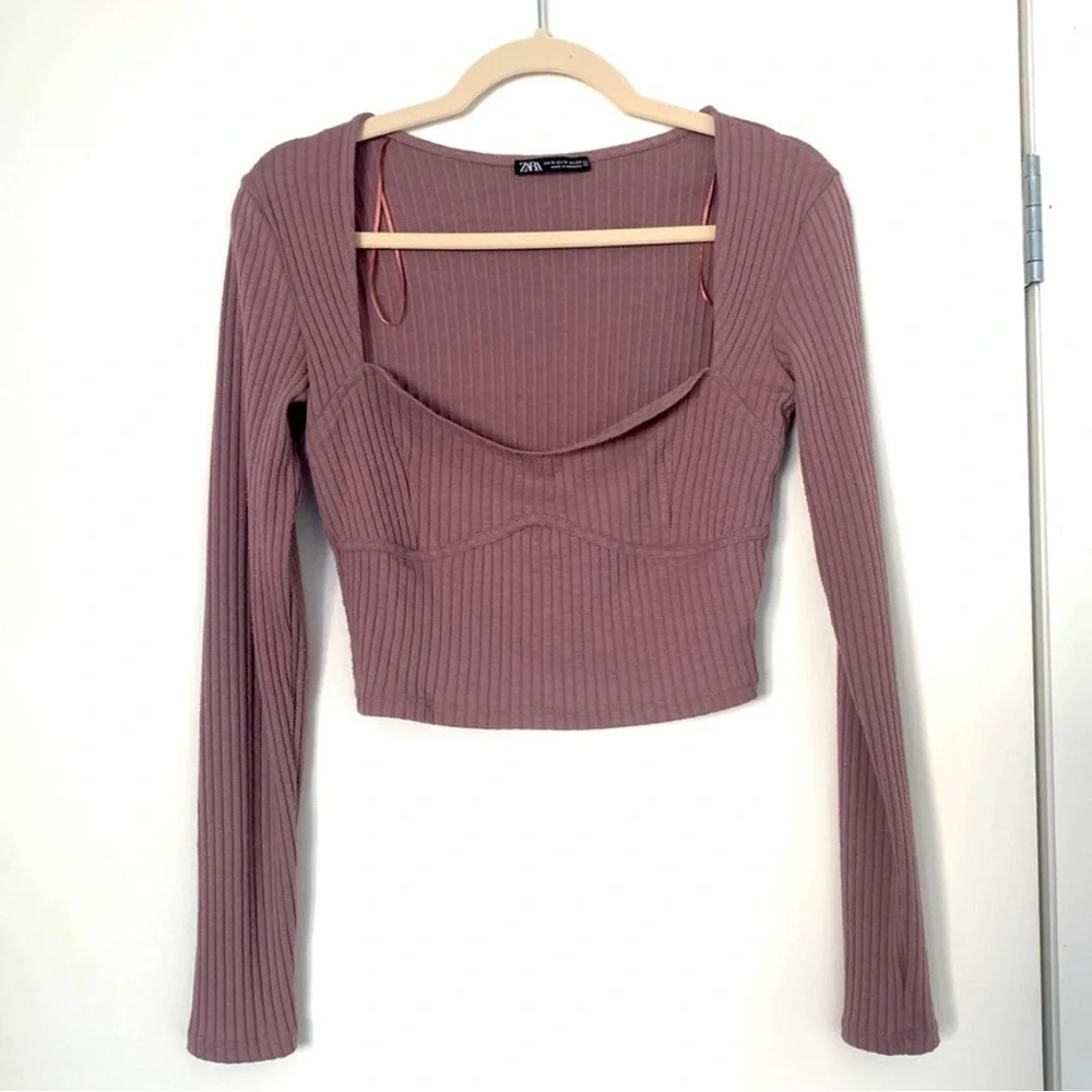 Zara Mauve Ribbed Crop Top - Picture 1 of 2